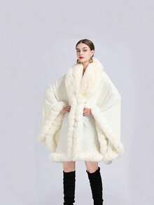 1入組女士多色假兔毛&針織披肩,軟暖毛絨內裡,加厚加大設計。保暖防風防曬,兼具優雅和時尚特性,適合日常穿搭、聚會、派對、宴會等節日場合 - 白色 - 查看 5