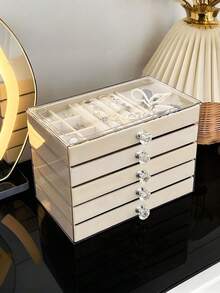 1pc, 7 Compartments 5 Layers Velvet Jewelry Box Drawer-Style Jewelry Box Ring Box Earring Storage Box Drawer-Style Jewelry Storage Box,3 Layers Clear Plastic & Velvet Drawers Jewelry Storage Box