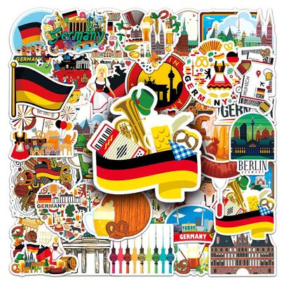 50pcs Germany Cartoon Outdoor Landscape Travel Decorative Stickers For Notebook, Luggage