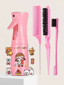 1/3/4/5/7pcs Hair Styling Tool Set, Includes Brush, Spray Bottle, Transparent Water Bottle, Rat-Tail Comb, Hairline Styling Brush, Suitable As New Year Gift For Girls, Comes With Cute DIY Stickers (Random Style) - Multicolor - View 14
