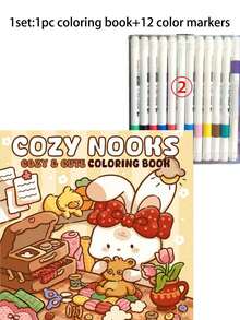 1本 COZY NOOKS 可可主题涂色书，适合成人和儿童，大胆而简单，简洁的大尺寸设计，放松身心，是圣诞节、万圣节、生日、儿童节、学生用品、返校用品、学校用品的理想选择。[手绘必备] 无需打底即可绘制的涂色书，无需临摹。 - 彩色 - 查看 14