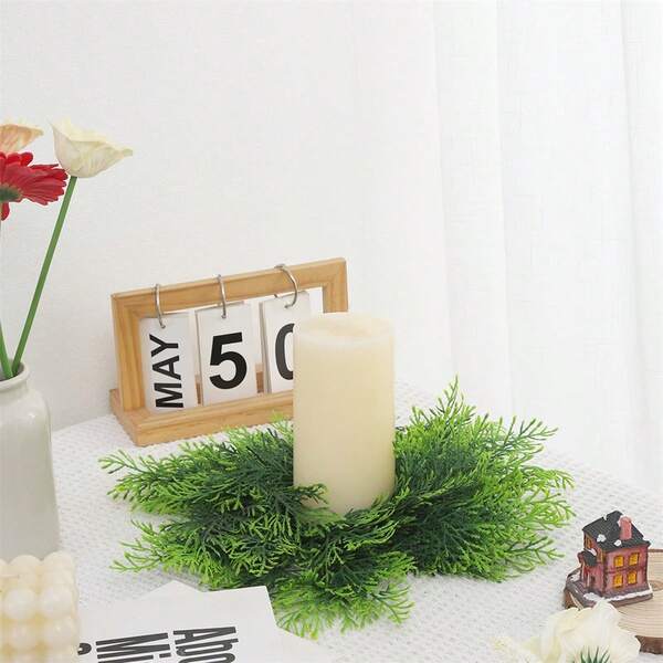 Christmas Candle Rings Artificial Pine Candle Wreath Holiday Candle Holder Table Centerpieces For Home Party Decor