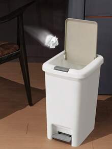 1 个带盖脚踏垃圾桶，塑料材质，卫生防臭，大容量收纳，静音缓降设计，适用于家庭客厅卧室/厨房，配有彩色垃圾袋，日常清洁必备，装饰风格，垃圾桶，办公桌配件，黑色垃圾桶，浴室垃圾桶，垃圾桶，卧室，收纳盒，房间装饰卧室，卫生间垃圾桶