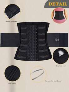 1pc Wrap Waist Trainer Double Belt Body Shaper Corset Shapewear Slimming Sheath Woman Flat Tightens Belly Sheath Waist Trainer Body Shaper - 黑色 - 查看 5