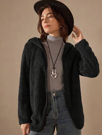 Wildy Damjacka med vändbar fleece och huva, lös passform, höst och vinter