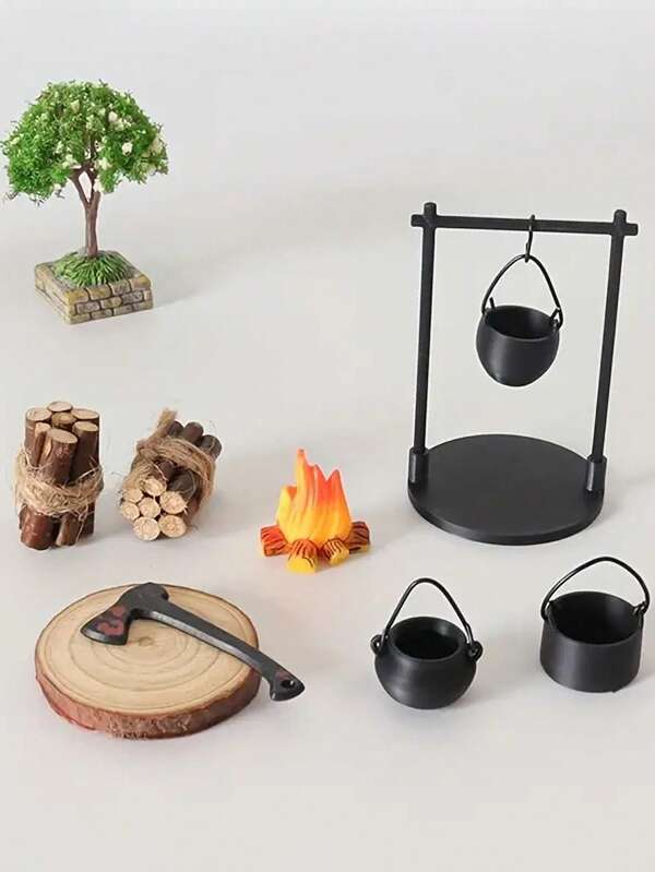 1 Set Miniatur Puppenhaus Kamin und Feuerstelle Set - Robuste schwarze Kunststoff Feuerstelle mit realistischem Feuer und Rauch, ideal für Puppenhaus DIY Zubehör, Modellhaus Weihnachtsdekoration und Fotografie Requisiten, Feuerstelle Dekor Zubehör