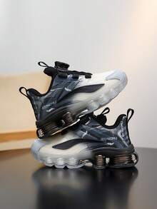 青少年男孩女孩时尚厚底运动鞋，柔软舒适，旋转扣，方便穿脱，舒适衬里，防滑耐用，适合学校、学生、运动、休闲 - 黑與白 - 查看 8