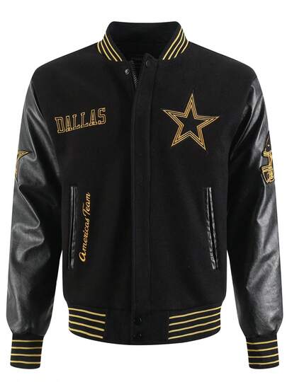 Men's Black High End Embroidered Leather Fashionable Street Style Sportswear Casual Classic Retro Sportswear Patchwork PU Long Sleeved Hip-Hop Motorcycle Jacket, Fall Winter