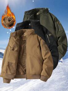 男士冬季户外抓绒外套，两侧带口袋，适合步行、工作、旅行等场合。