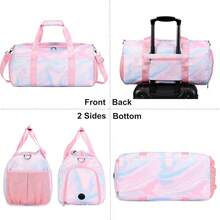 Dafelile Bolsa de lona deportiva para niñas, bolsa de baile para adolescentes, bolsa de viaje para llevar a cabo el fin de semana para pasar la noche, bolsa de gimnasio, bolsa de ballet de viaje con - Mármol rosa - Ver 3