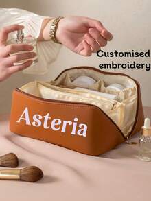 Customized Makeup Bag, Zipper Design Large Opening Makeup Pouch, Reusable Cosmetic Bag Suitable For Toiletries, Skincare And Accessories, Perfect For Travel, Cruise, Airplane, Dorm Use, Ideal Personalized Gift For Women, Girlfriend, Family, Kids, Pink Girls, Great For Anniversary, Christmas, Holiday/Vacation, School, Outdoor Activities/Travel/Hiking/Sports/Climbing - Multicolor - View 2