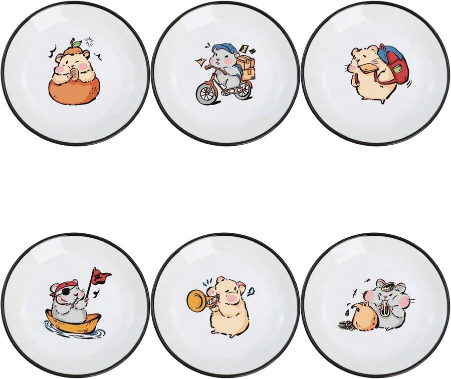 Super Cute Cartoon Animals Ceramic Sauce Dishes, Seasoning Dishes, Little Cat Dog Bird Feeding Bowls, Sushi Soy Dipping Bowls, Appetizer Plates, Dessert Plates-Busy Hamster-5 Inch,18562372 - 藕粉色 - 查看 1
