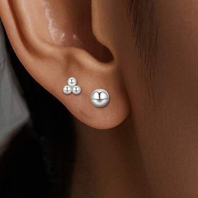 925 Sterling Silver Unique Sphere & Heart Shaped Earrings Jewelry Set, Suitable For Daily Wear, Halloween, Anniversary, Holiday Gifts, Perfect Gift For Girlfriend Or Family, Gift Box