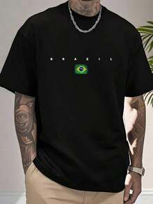 [Brazil Vintage Retro Football Brazil-Shirt][15.60 $] Men's Graphic Shirt--Shirts Crop Tops Outfits Tops-Shirt - 黑色 - 查看 8