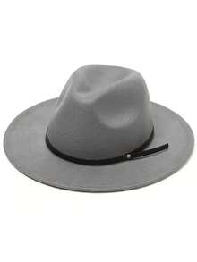 1pc Unisex Autumn/Winter Wide Brim Wool Felt Hat, Elegant Leather Belt Decor Personalized Casual Fashion Cowboy Hat, Suitable For Party, Gathering, Western Themed Events, Daily Wear