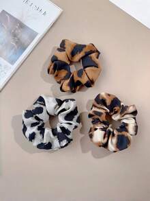 3/9件装经典猎豹纹布艺发圈，弹性发绳，适合扎马尾辫，波西米亚海滩度假风发型配饰，发圈，家居健身化妆配饰，女士头部配饰