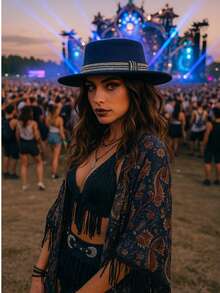 Paris Lurex Felt Hat With Medium Brim And Exclusive Band - 海洋 - 查看 2