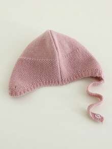 1 pezzo Cappellino con paraorecchie per neonati, berretto lavorato a maglia di colore unito adatto per neonati maschi e femmine, per autunno/inverno/primavera, per proteggere testa e orecchie dal freddo