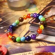 1pc Chakra Healing Energy Bracelet, Yoga Balance Bead Bracelet With Volcanic Turquoise, Jewelry Gift For Party - 彩色 - 查看 2