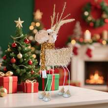 1 pièce Décoration de Noël Renne lumineux LED - Figurine décorative en peluche lumineuse avec bois de cerfs et écharpe - Figurines de Noël à piles pour décoration de table, étagère ou cheminée d'intérieur, décoration de maison, décoration de Noël, décoration de chambre, décoration d'hiver