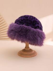 1 件女士拼色豹纹蓬松厚实保暖蒙古毛皮帽，时尚渔夫帽，适合冬季休闲、户外、通勤，冬季保暖 - 豹紋 - 查看 13