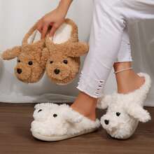 Womens Slippers Memory Foam Plush Slides Cartoon Dog Cute Winter Warm Anti Slip House - Màu Khaki - Xem 6