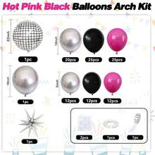113pcs Disco Balloon Arch Set, Pink And Black Balloon Garland Arch Set, Star Foil And Disco Foil Balloons, Pink Silver And Black Balloons For Birthday 8090 Theme Party Wedding Bridal Shower Anniversary - Multicolor - View 2