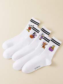 Disney 5/1 Pair Pumpkin Halloween Villain Character New Year Gift Socks, Cartoon Christmas New Year Animation Socks For Men And Women, Interesting Character Socks