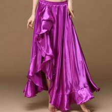 Fashion Dance Maxi Skirt, Women's Satin Double Slit Flared Skirt, Suitable For Belly Dance, Flamenco, Rock - Multicolor - View 37
