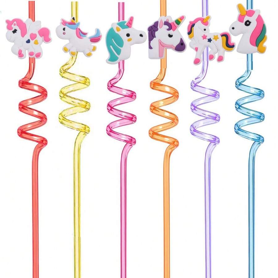 1/6Pcs Reusable Unicorn Straws, Plastic Colored Party Straws, Plastic Drinking Straws For Birthdays, Weddings, Hawaii Parties, Decorations, Easy To Clean, Cute Straws, Party Supplies, And Outdoor Gatherings - Multicolor - View 1