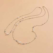 A Stylish Double-Layer Long Necklace Set With Imitation Pearls Suitable For Daily And Party Occasions, Accessories For All Seasons. - Women's Gift - Daily Wear Wedding Party Date Party - Suitable For Best Friends, Christmas Gifts - Valentine's Day Gifts - 銀色 - 查看 2