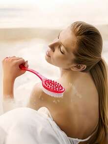 Cepillo de baño de mango extra largo (14.37 pulgadas) para fregar la espalda, cepillo exfoliante para la ducha con cerdas suaves y agarre antideslizante, cepillo corporal para áreas de difícil acceso, pies y hombros, esencial para el spa, el cuidado de ancianos y la ayuda para el baño en el hogar (azul claro, refrescante de verano)