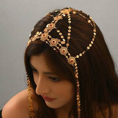 1 件复古多层流苏珠宝头饰，优雅的阿拉伯风格头饰，适合节日、表演和优雅场合