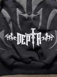 Y2K Gothic Print Hoodie For Men And Women - Dark Fashion Zip-Up Sweatshirt, Stylish & Casual Streetwear For All Seasons - 黑色 - 查看 5