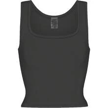 Camiseta de mujer de costilla con acolchado, top de entrenamiento de cuello cuadrado, top corto ajustado, camiseta básica de tirantes - Carbón gris - Ver 1