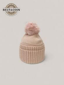 Women's Warm Fluffy Winter Hat, Fashion Wool Knitted Pom Pom Beanie, Warm And Versatile, 1 Piece, Cute. Women's Fluffy Pom Pom Knitted Hat, Perfect For Winter And Autumn. - Pink - View 2