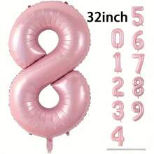 1 个 32/40 英寸粉色纯色铝箔数字气球，0-9 大尺寸涤纶数字气球，装饰气球，可重复使用，适用于生日装饰、派对装饰、周年纪念、房间装饰、结婚纪念日、派对用品 - 粉色 - 查看 5