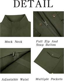Mens Military Jacket Full Zip And Button  Field Jacket Multi Pocket Cargo Outdoor Coathalloween - Army Green - View 2