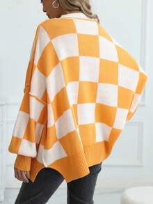 Women's Casual Loose Fit Drop Shoulder Colorblock Turtleneck Pullover Sweater - Orange - View 4