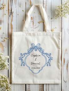 1pc Customized Canvas Tote Bag, Personalized Floral Pattern Storage Bag, Small Cloth Bag For Wedding Gift, Jewelry Storage Bag, Party Gift Packaging - Multicolor - View 8