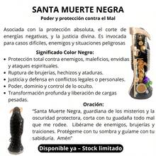 Santa Muerte Negra 15 cm Vestida – Protección Total, contra Peligros, Malas Energías, Brujeria + Libro - Negro - Ver 4