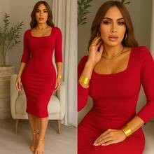 Women Midi Dresses - Dark Red - View 2