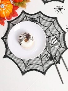 1/2/4pcs, Halloween Decor Placemats,Black Lace Polyester Placemats With Spiderweb Spider Design, Halloween Round Table Mats, Halloween Party Decor,Kitchen Dining Table Decoration Supplies, Modern Style Plate Mats, Halloween Haunted House Decoration,Home Decor, Halloween Decorations,Holiday Party Supplies,Indoor&Outdoor Use