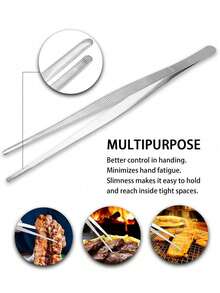 1pc/2pcs/4pcs Stainless Steel Barbecue Tweezers, Cooking Tweezers, Straight Head Tweezers, Elbow Tweezers, Barbecue Clips, Kitchen Tweezers, Food Tweezers, Extra Long Stainless Steel Tweezers - Multicolor - View 8