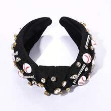 Knotted Headband For Women - Sport Hairband With Baseball Charms, Crystal Jeweled Embellished Wide Top Knot Headpiece For Game Day, Funny Gift For Ladies And Girls Fans (BLACK) - Bóng chày thắt nút màu đen - Xem 4