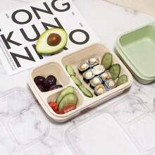 New 3-Compartment Lunch Box With Lid, No Odor, Suitable For Sharing And Packing Food, Snack Compartment Box, Nut Candy Sealed Box, Small Food, Cakes, Fruits, Refrigerator Fresh-Keeping Box, School Supplies - Light Brown - 查看 1