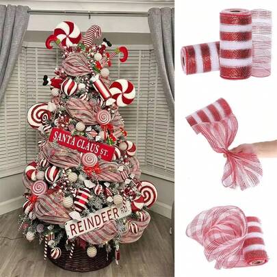 10 ياردة/1 قطعة شريط شبكي معدني للكريسماس، شريط شبكي معدني أحمر وذهبي لديكور المنزل والزفاف وشجرة والسنة الجديدة والإكليل الشتوي وتغليف الهدايا DIY والزينة والسلالم وطاولة الطعام والمدفأة والاحتفالات والأعمال اليدوية