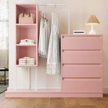 Chest Of Drawers, Wardrobe Set, Pink Wardrobe, Clothes Rail, Dimensions: L140/W40/H135, Pink - Pink - View 2