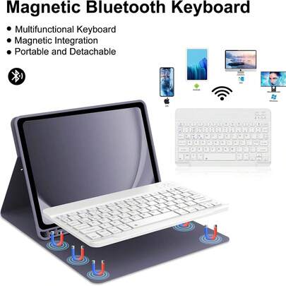 TenYide Detachable Bluetooth Wireless Keyboard Cover Compatible With Samsung Galaxy Tab A7 10.4"/A7 Lite/A7 Lite 8.7"/A8 10.5"/A8 LTE/S9 2025/A9 Plus 10.95/S9 FE 2025/S7 11"/S8 11"/S9+/S9 SE 2025/S6 Lite 10.4" Series - UK Layout. Multi-Angle Protective Case With Pen Holder, Magnetic Closure. Available In 4 Colors.