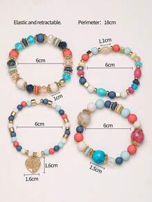 4pcs Simple Beaded Heart Pendant Multilayered Bracelet For Women Valentines,Mom,Mother,Mother's Day,Gift - Hỗn hợp nhẹ - Xem 3